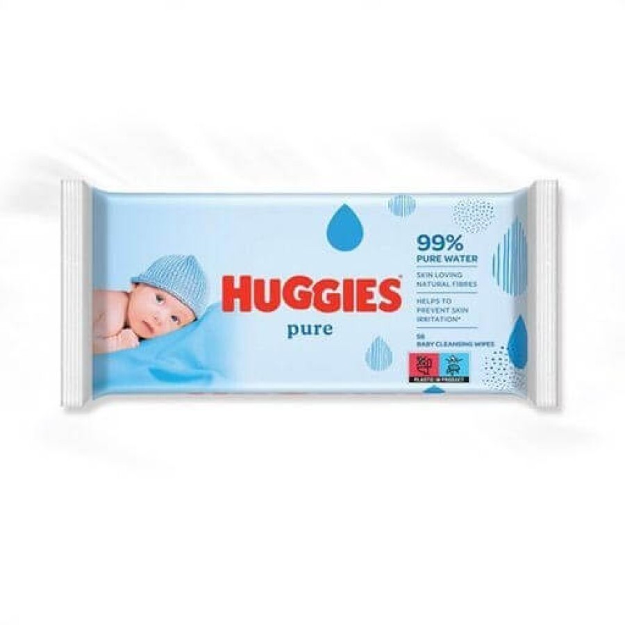 Вологі серветки Huggies Ultra Comfort Pure 56 шт: ціни та характеристики