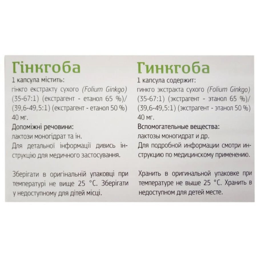 Гінкгоба капс. 40 мг блістер №60: ціни та характеристики