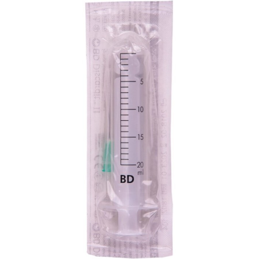 Шприц BD Discardit инъекционный одноразовый с иглой 0,8 х 40 мм 21G, 20 мл: цены и характеристики