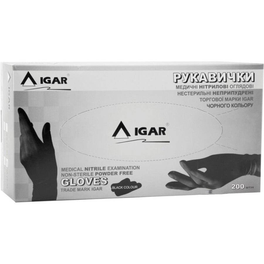 Перчатки IGAR нитриловые смотровые нестерильные неопудренные M (7-8) пара, черный: цены и характеристики