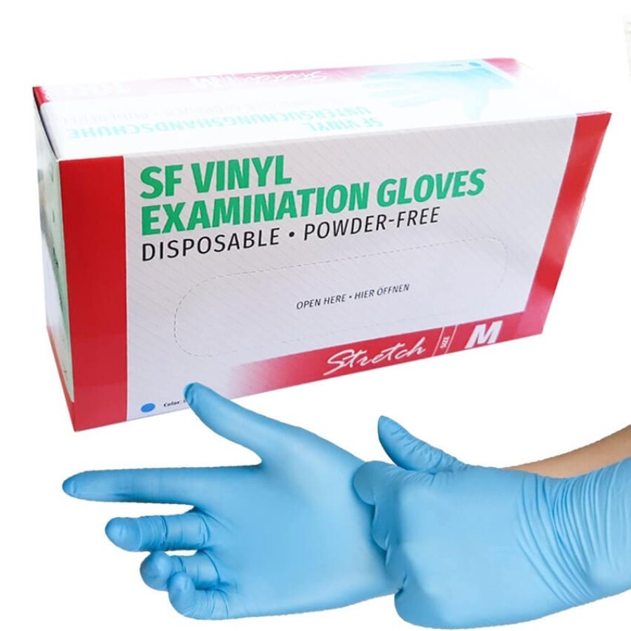 Перчатки смотровые SF Medical Products нитриловые без пудры нестерильные синие 8-9 (L) бокс, №100: цены и характеристики