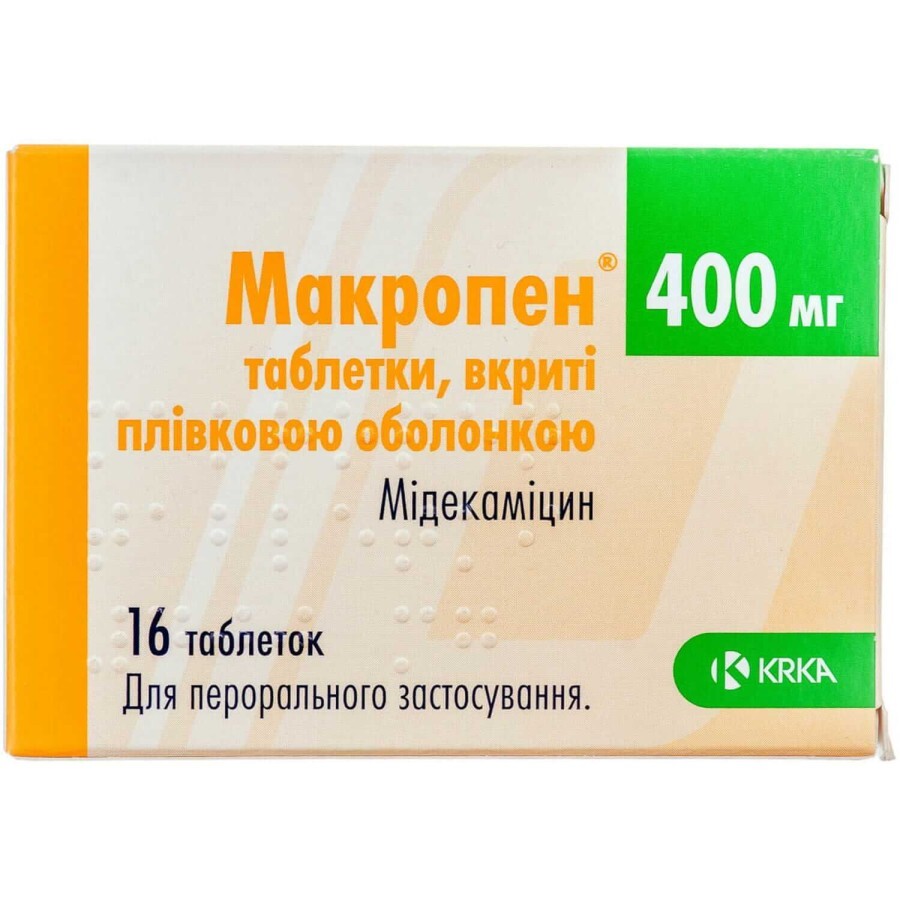 Макропен табл. в/плівк. обол. 400 мг №16: ціни та характеристики
