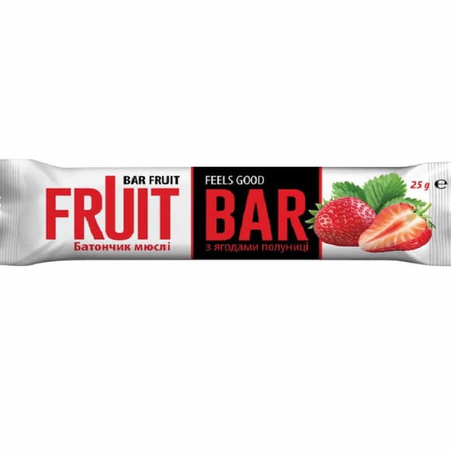 Батончик-мюслі Fruit Bar з ягодами полуниці глазурований, 25 г: ціни та характеристики