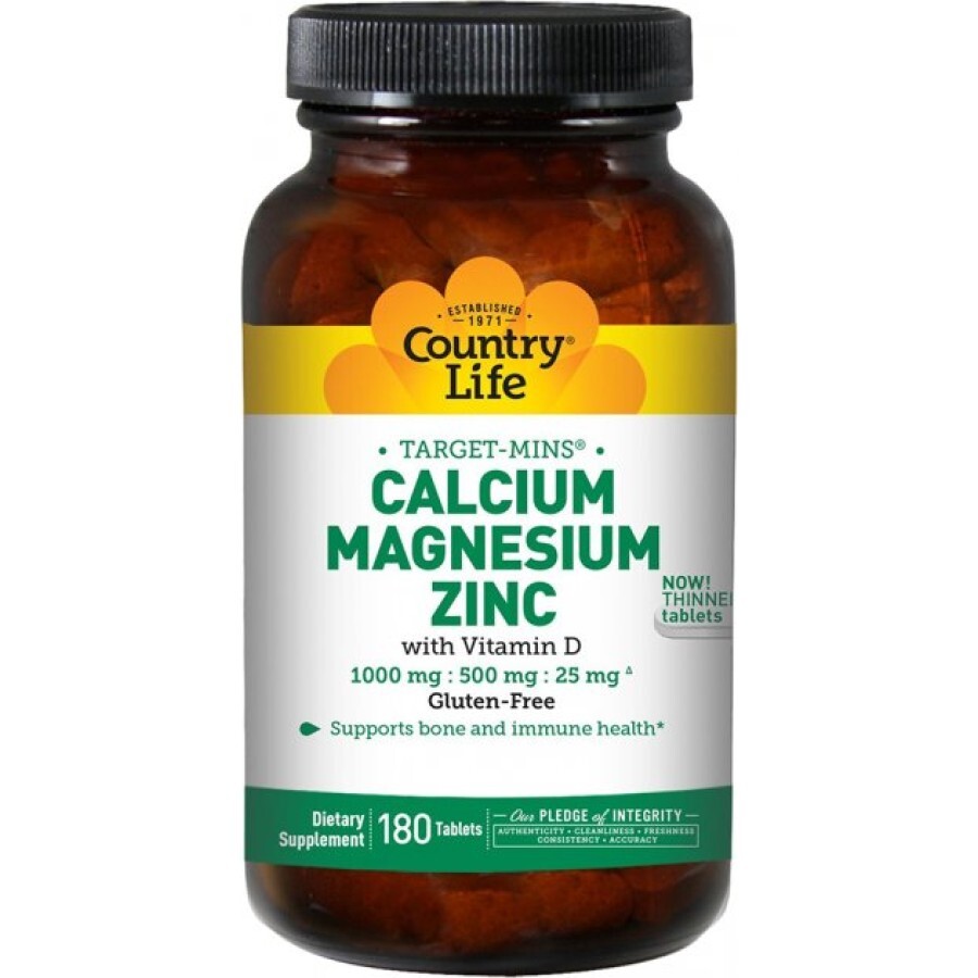 Вітамінно-мінеральний комплекс Country Life Cal-Mag-Zinc+Vitamin D 180 таблеток: ціни та характеристики