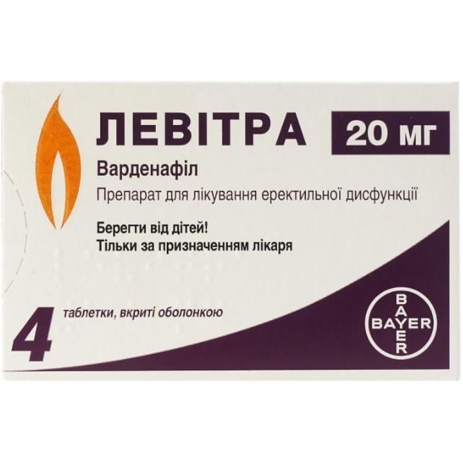 Левитра табл. п/о 20 мг блистер №4: цены и характеристики