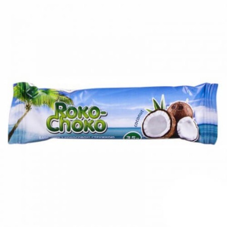 Батончик Roko-Choko на основе кокосовой стружки глазированный кондитерской глазурью, 35 г