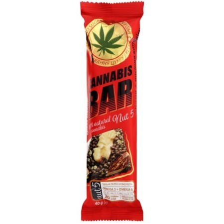 Батончик-мюслі Cannabis Bar з волоськими горіхами + насіння канабісу, 40 г