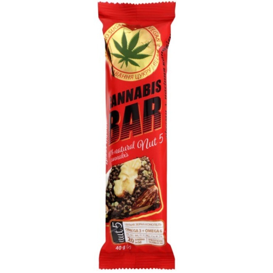 Батончик-мюслі Cannabis Bar з волоськими горіхами + насіння канабісу, 40 г: ціни та характеристики