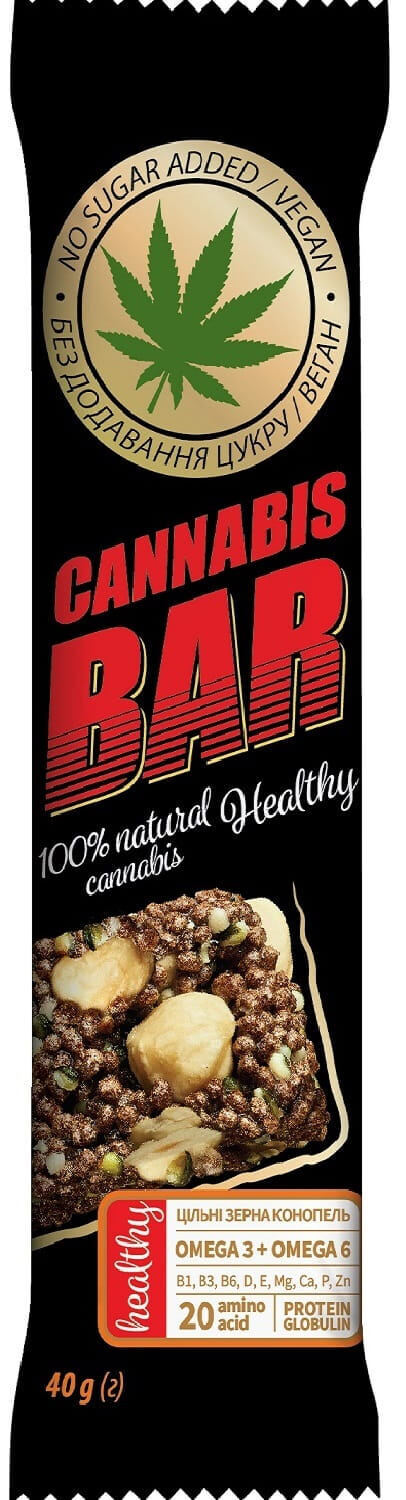 

Батончик-мюслі Cannabis Bar з фундуком + насіння канабісу, 40 г, "Cannabis Bar" 40 г