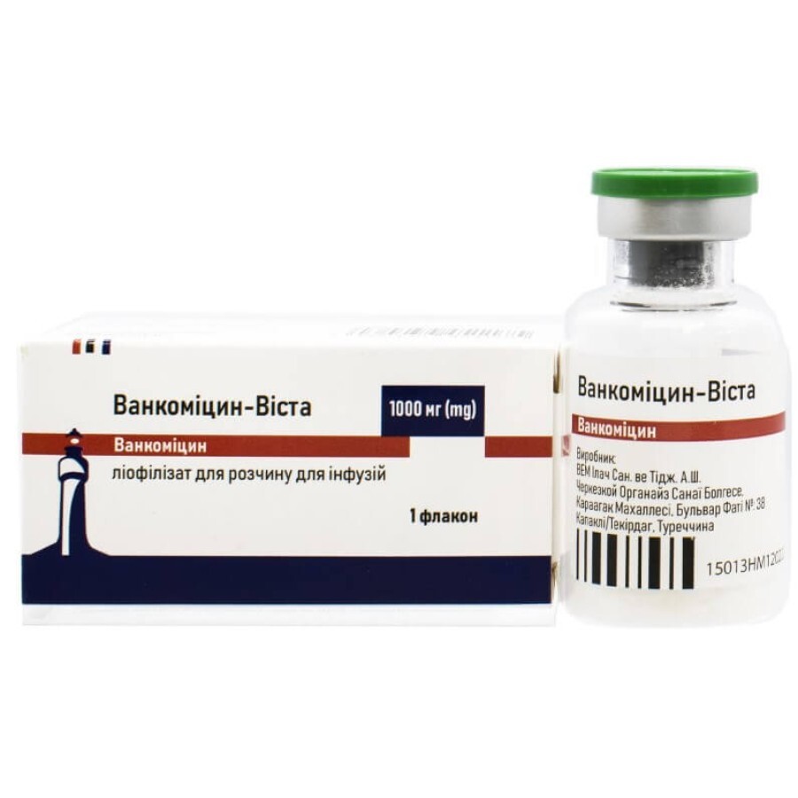 Ванкоміцин-Віста 1000 мг ліофілізат для розчину для інфузій флакон, 20 мл: ціни та характеристики