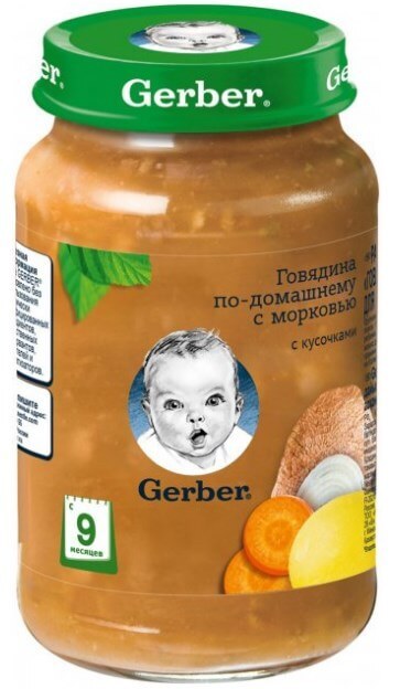 

Пюре Gerber Яловичина по-домашньому з морквою, 190 г №12, велика 190 г, для дітей від 9 місяців