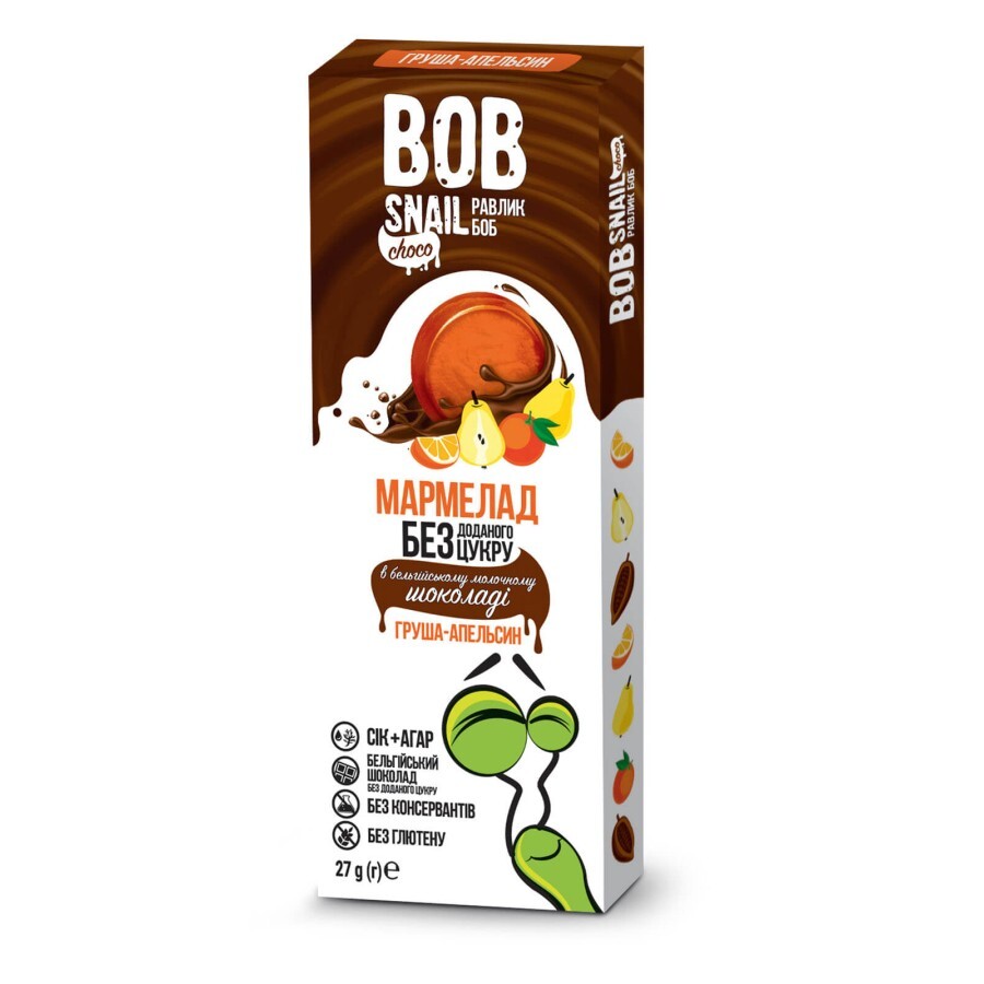 Мармелад натуральний Bob Snail Равлик Боб Груша-апельсин у бельгійському молочному шоколаді, 27 г: ціни та характеристики