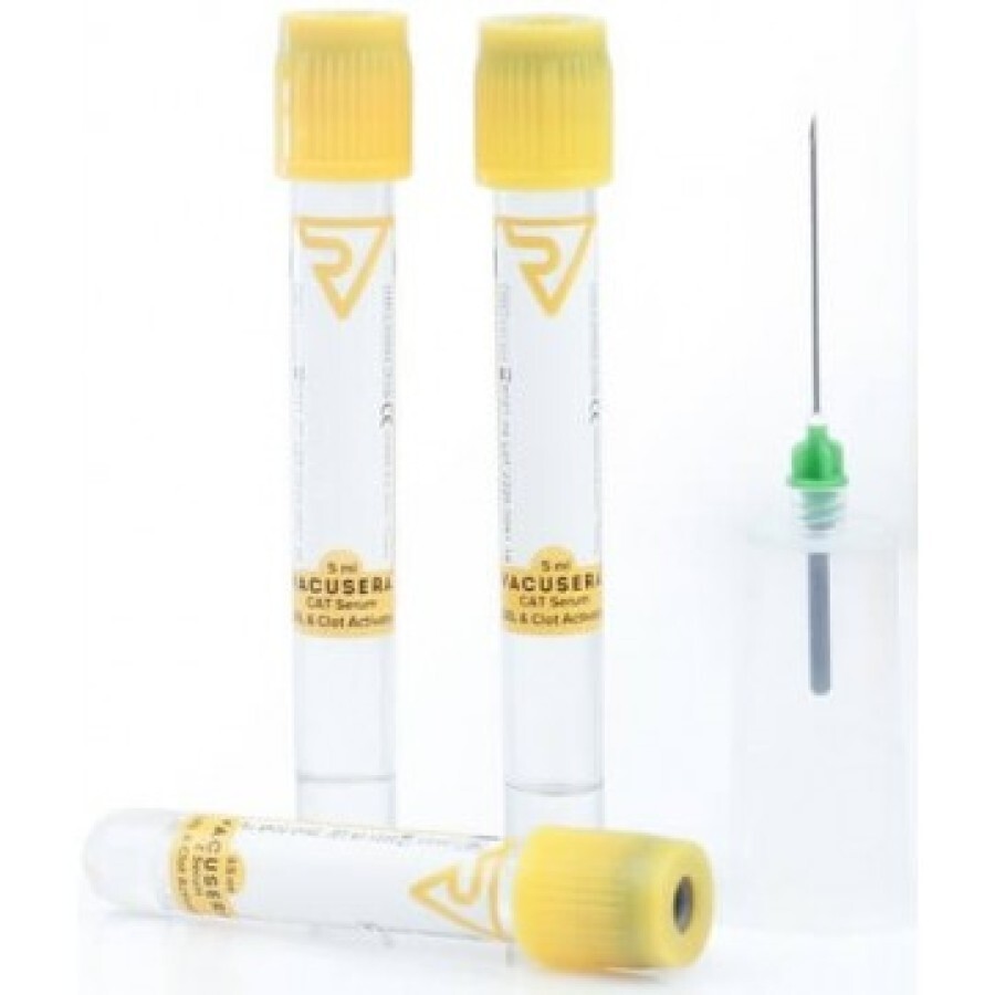 Пробірка вакуумна Vacusera IVD 13 х 100 мм стерильна з гелем та активатором згортання, 5 мл, № 100, золотистий: ціни та характеристики