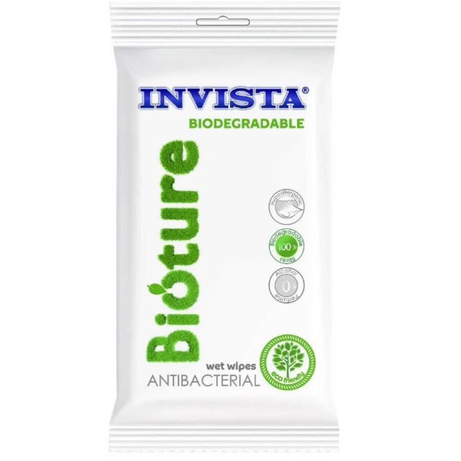 Влажные салфетки Invista Biodegradable Antibacterial антибактериальные биоразлагаемые, №15, белый: цены и характеристики