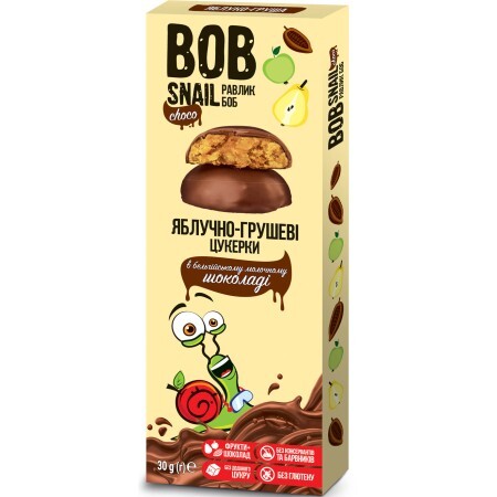 Цукерки натуральні Bob Snail Равлик Боб яблуко-груша у бельгійському молочному шоколаді, 30 г