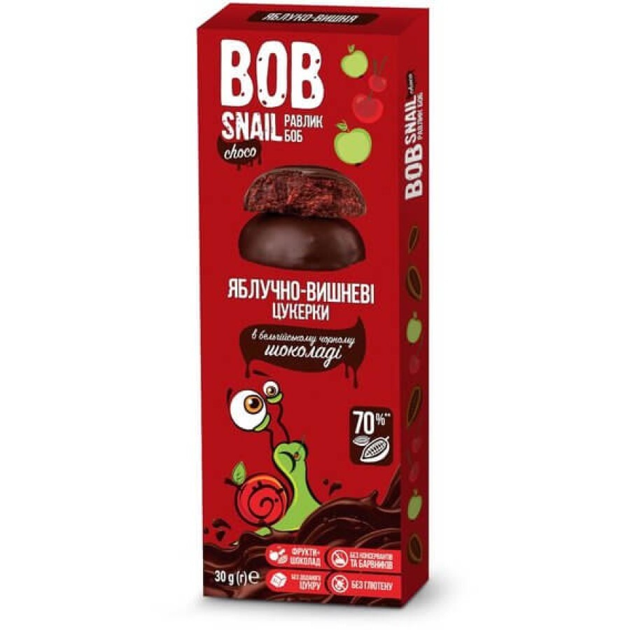 Конфеты Bob Snail Улитка Боб Яблоко-вишня в бельгийском черном шоколаде, 30 г: цены и характеристики
