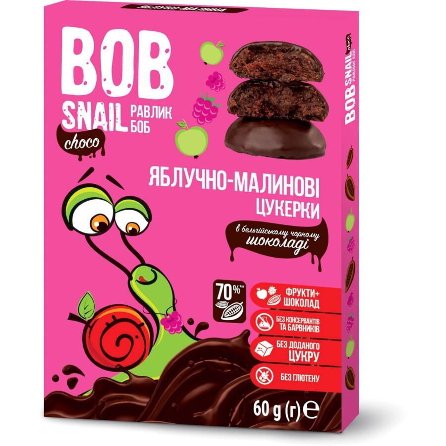 Цукерки Bob Snail Равлик Боб яблуко-малина у бельгійському чорному шоколаді, 60 г: ціни та характеристики