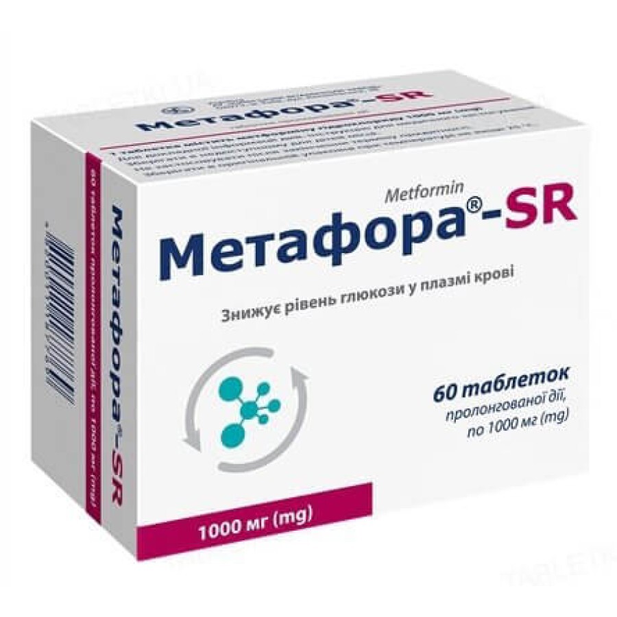 Метафора SR 1000 мг таблетки пролонгированного действия, №60: цены и характеристики