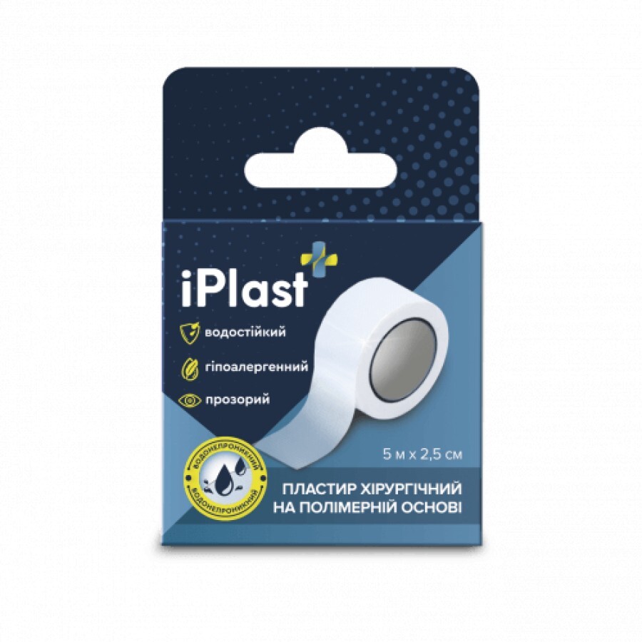 Лейкопластир хірургічний  iPlast 5 м х 2,5 см, на полімерній основі: ціни та характеристики