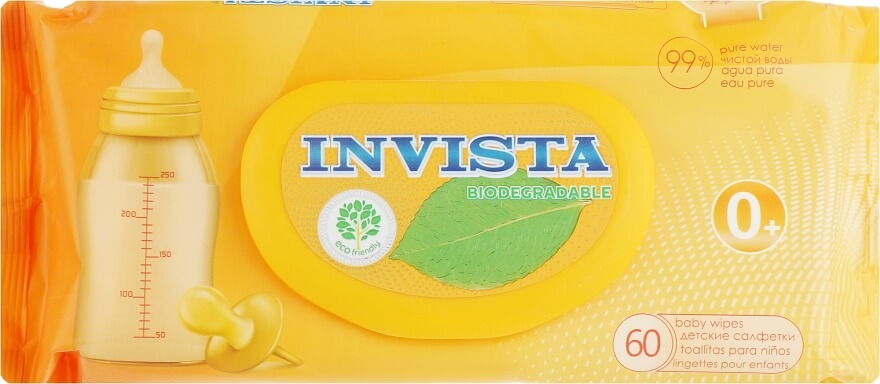 

Вологі серветки Invista Products For Baby Biodegradable для дітей з народження, №60, д/діт від 0 міс, що біол розкл з клапаном