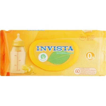 Влажные салфетки Invista Products For Baby Biodegradable для детей с рождения, биоразлагаемые, №60