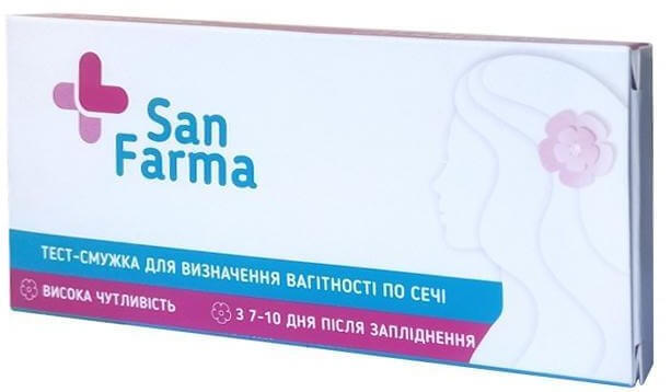 

Тест смужка San Farma для визначення вагітності 10 мМЕ/мл, №1, 10 мМО/мл