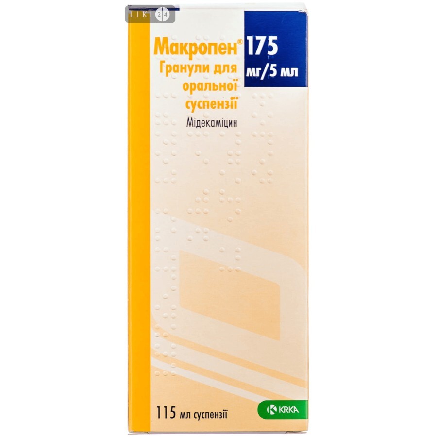 Макропен гран. д/орал. сусп. 175 мг/5 мл фл., д/п 115 мл сусп.: цены и характеристики