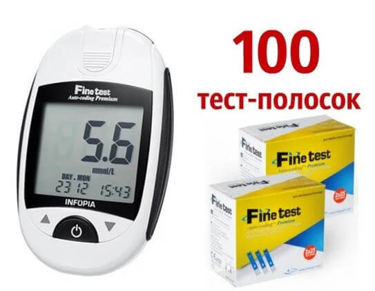 

Глюкометр Finetest auto-coding Premium + тест-полоски, №100, + тест-смужки № 100