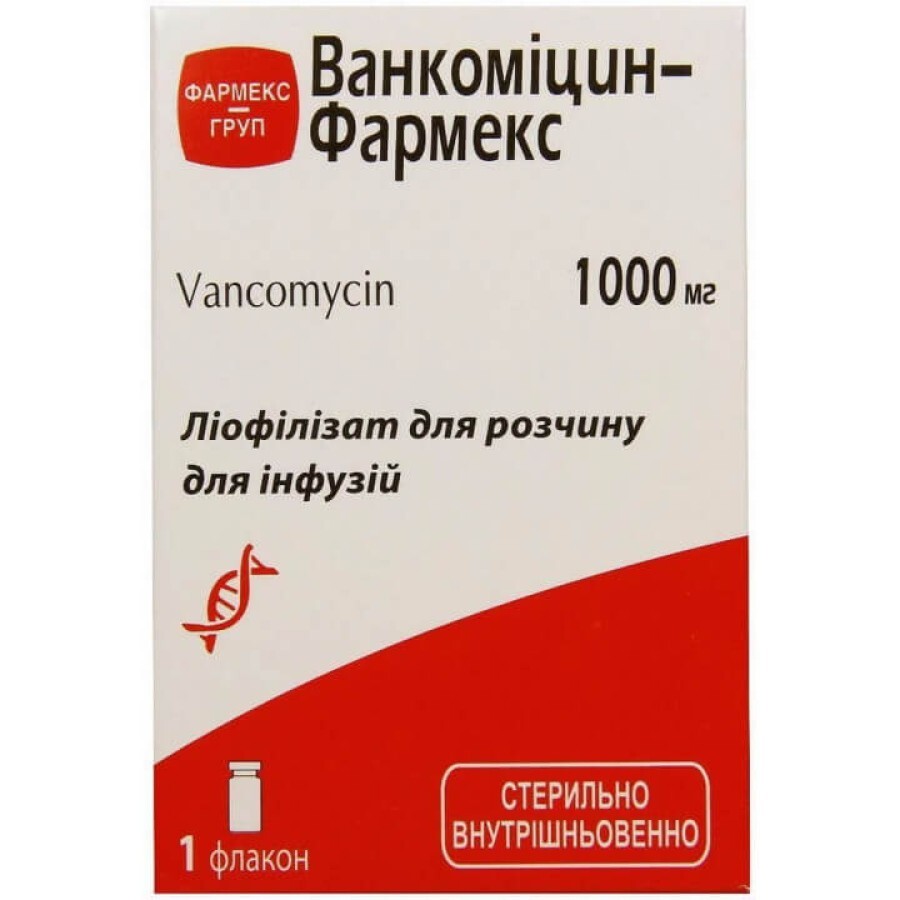Ванкоміцин-Фармекс ліофіл. д/р-ну д/інф. 1000 мг фл.: ціни та характеристики