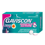 Гавіскон Подвійної дії таблетки жувальні, симптоматичне лікування печії та розладів травлення (рефлюкс), 24 шт.