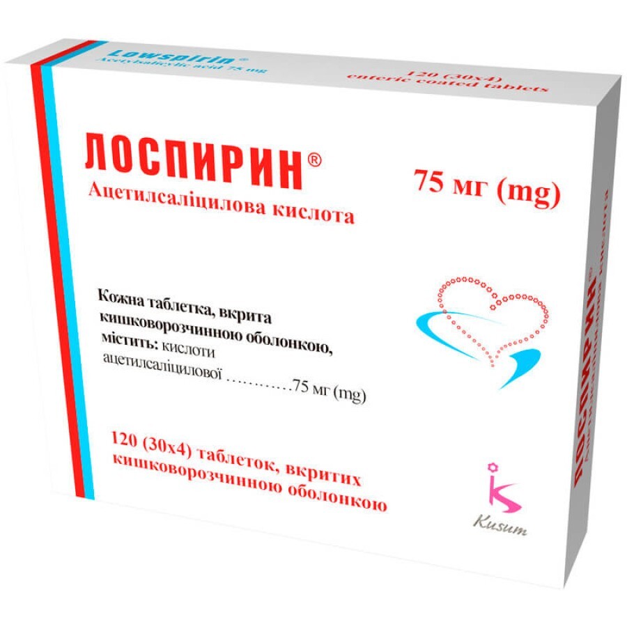 Лоспирин табл. п/о кишечно-раств. 75 мг стрип №120: цены и характеристики