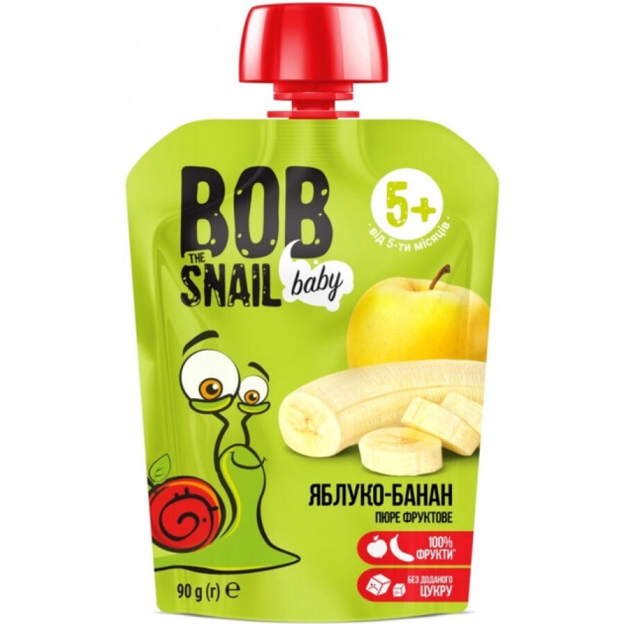 Пюре дитяче Равлик Боб (Bob Snail) зі смаком яблука та банану від 5 місяців, 90 г: ціни та характеристики