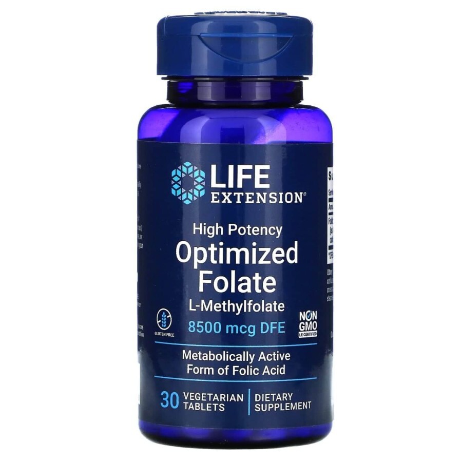 Високоактивний оптимізований фолат High Potency Optimized Folate Life Extension 8500 mcg DFE (5000 мкг) 30 вегетаріанських капсул: ціни та характеристики
