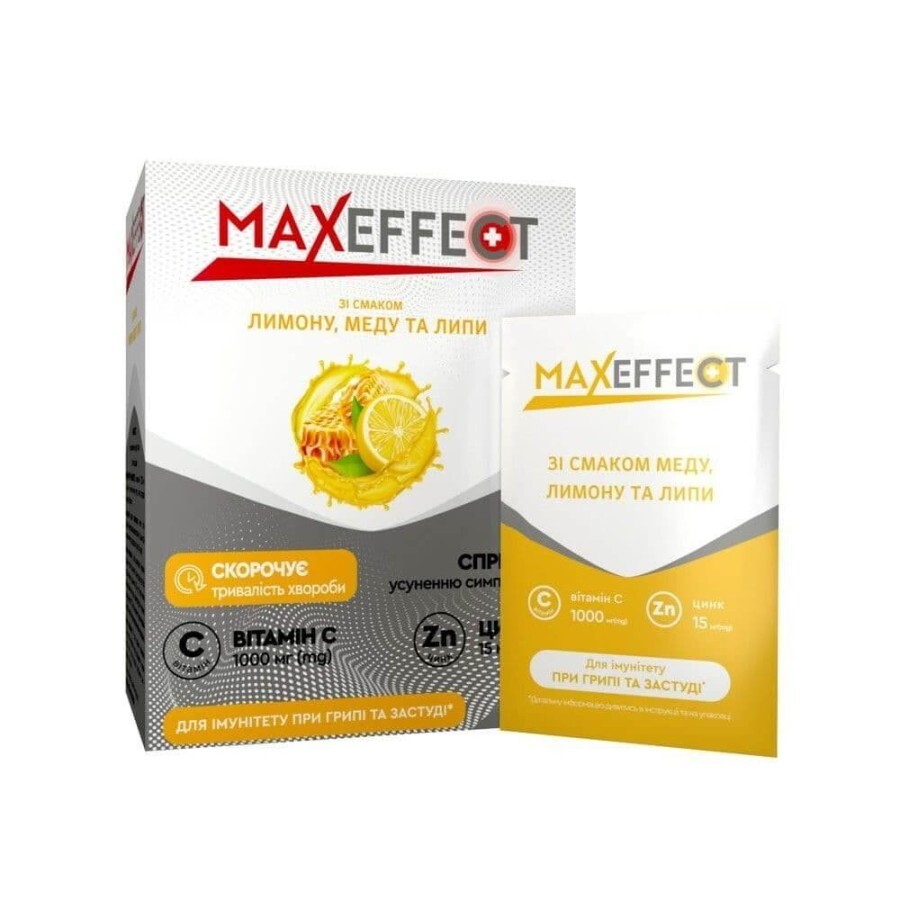 Максэффект (Maxeffect) с витамином С (1000 мг) и цинком чай со вкусом лимона, мёда и липы по 4 г №20 саше: цены и характеристики