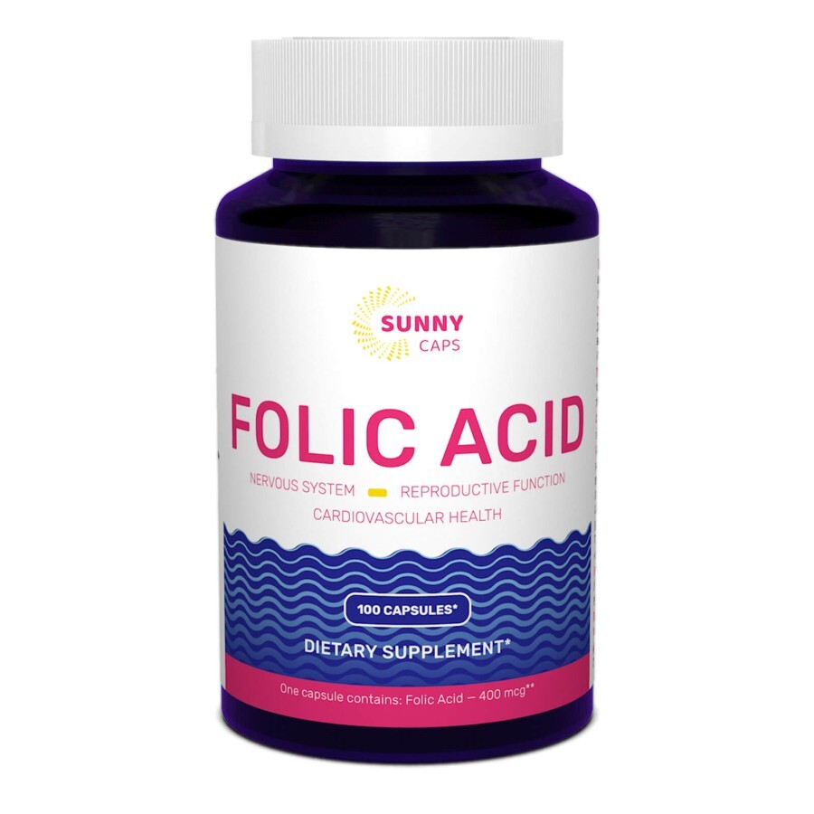 Фолієва кислота Folic Acid Powerful Sunny Caps 400 мкг 100 капсул: ціни та характеристики