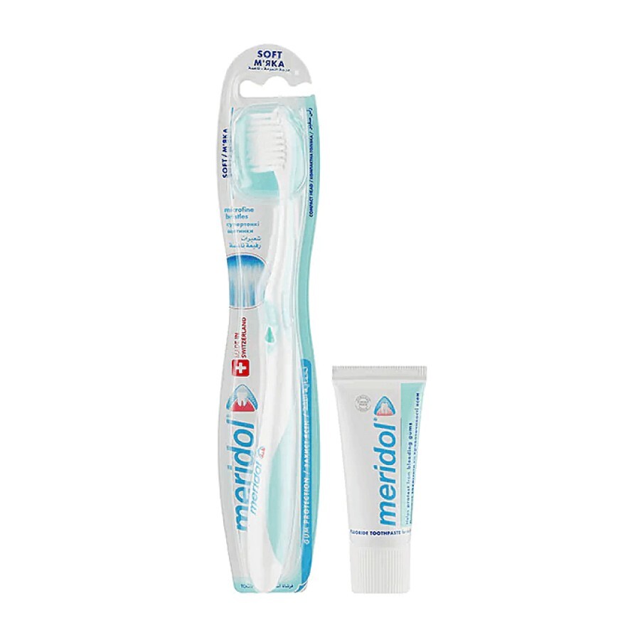 Зубная щетка Meridol мягкая для защиты десен + зубная паста Meridol 20 мл в подарок: цены и характеристики