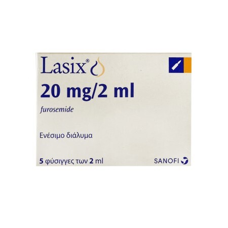 Lasix (Лазикс) діюча речовина фуросемід 20 мг/2 мл ампули №5