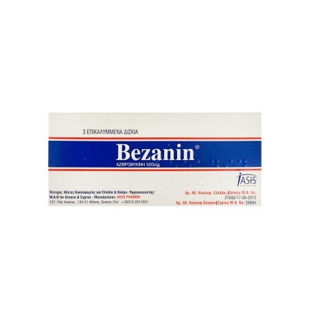 Bezanin (Безанин) 500 мг действ. вещество азитромицин табл. №3