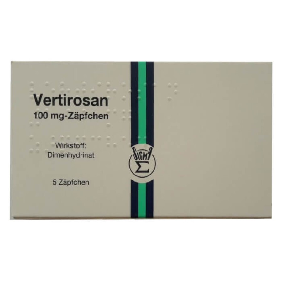Vertirosan Вуртиросан (діюча речовина дименгидринат) супп. 100 мг № 5: ціни та характеристики