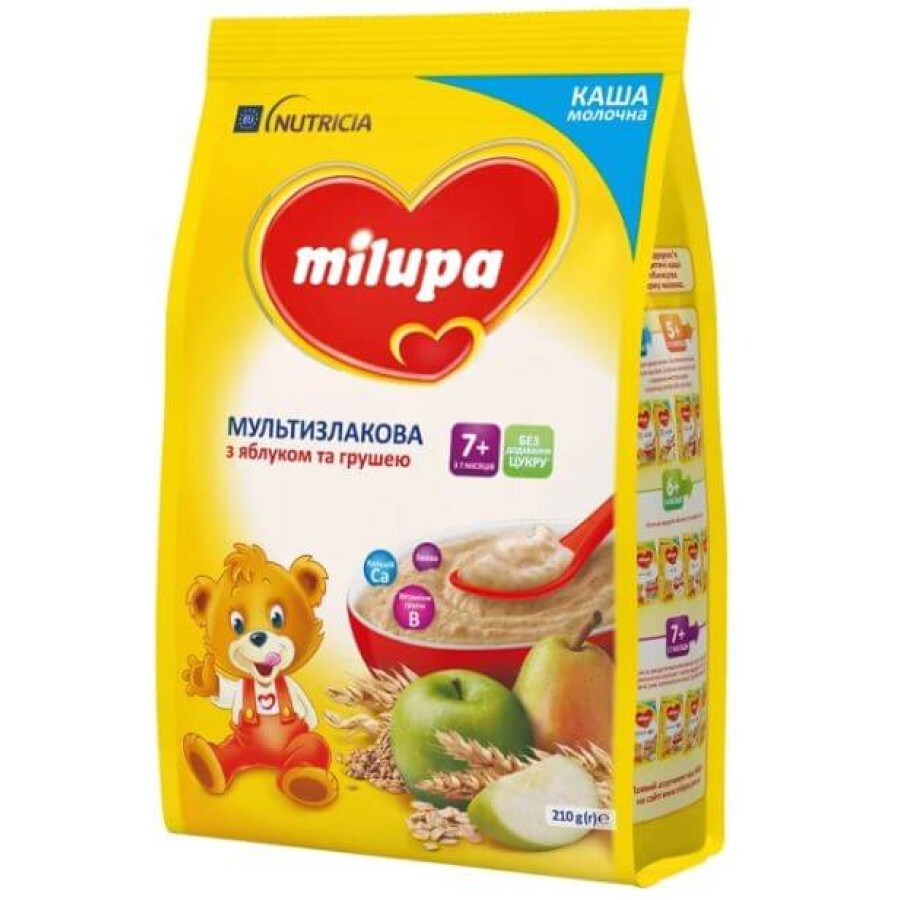Молочна каша Milupa мультизлакова з яблуком та грушею, 210 г: ціни та характеристики