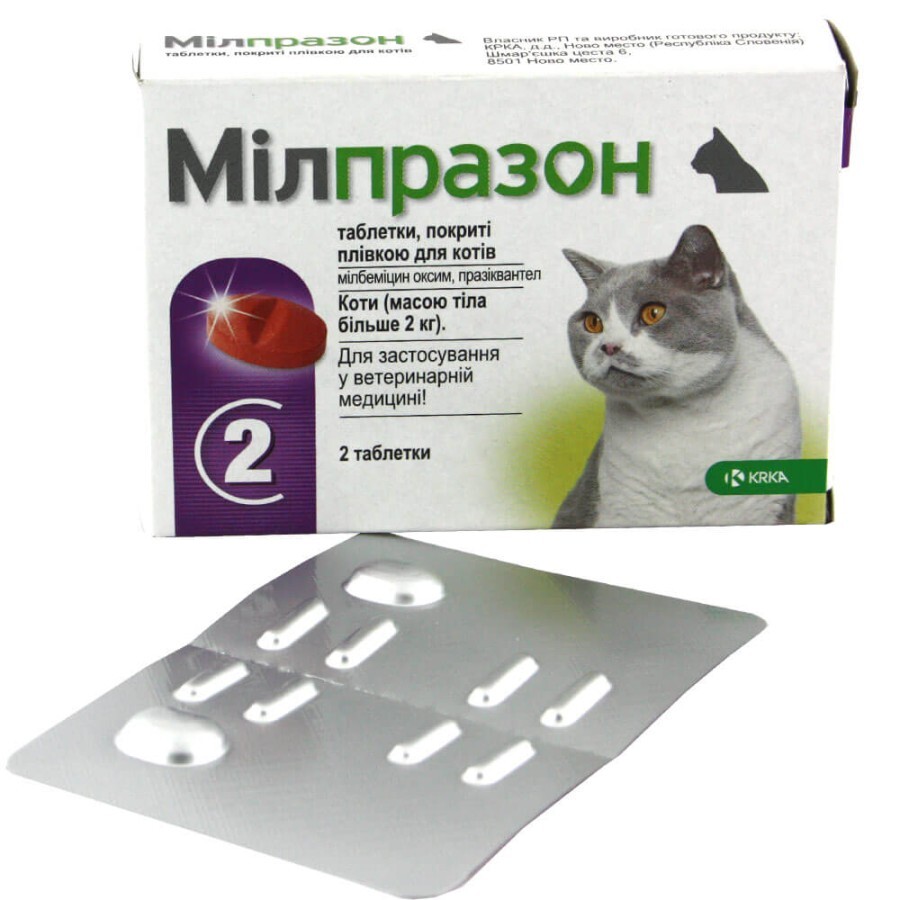 Антигельмінтик для кішок Мілпразон 16 мг вага більше 2 кг 1 таблетка: ціни та характеристики