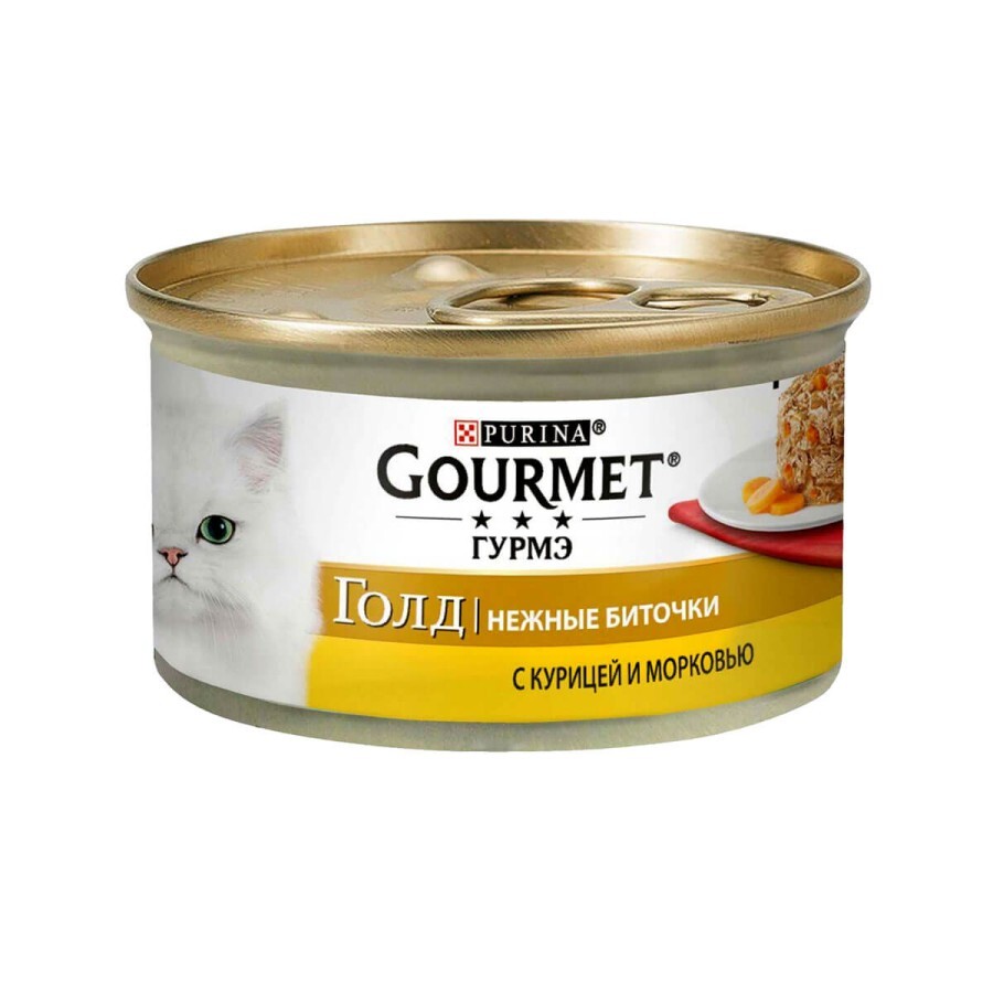 Консервы для котов Gourmet Gold Нежные Биточки с курицей и морковью 85 г: цены и характеристики