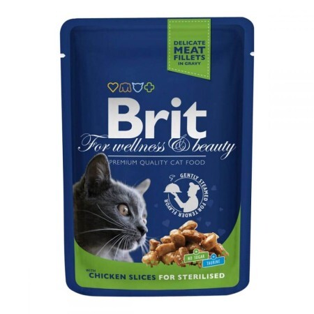 Консерви для стерилізованих кішок Brit Premium Cat Шматочки в соусі з куркою 100 г пауч