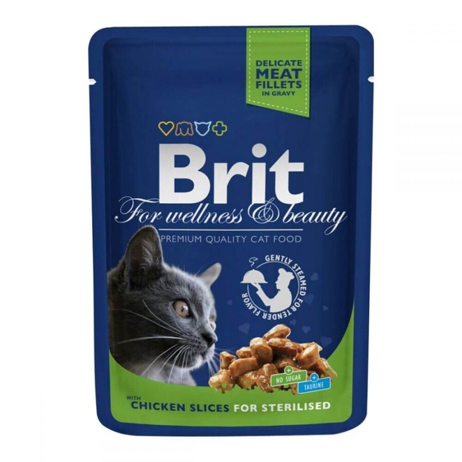 Консервы для стерилизованных кошек Brit Premium Cat Кусочки в соусе с курицей 100 г пауч: цены и характеристики
