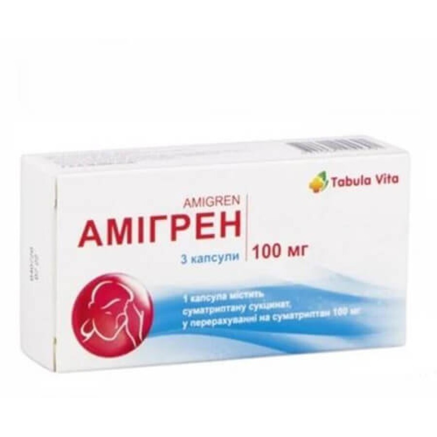 Амігрен Табула Віта капсули по 100 мг №3: ціни та характеристики