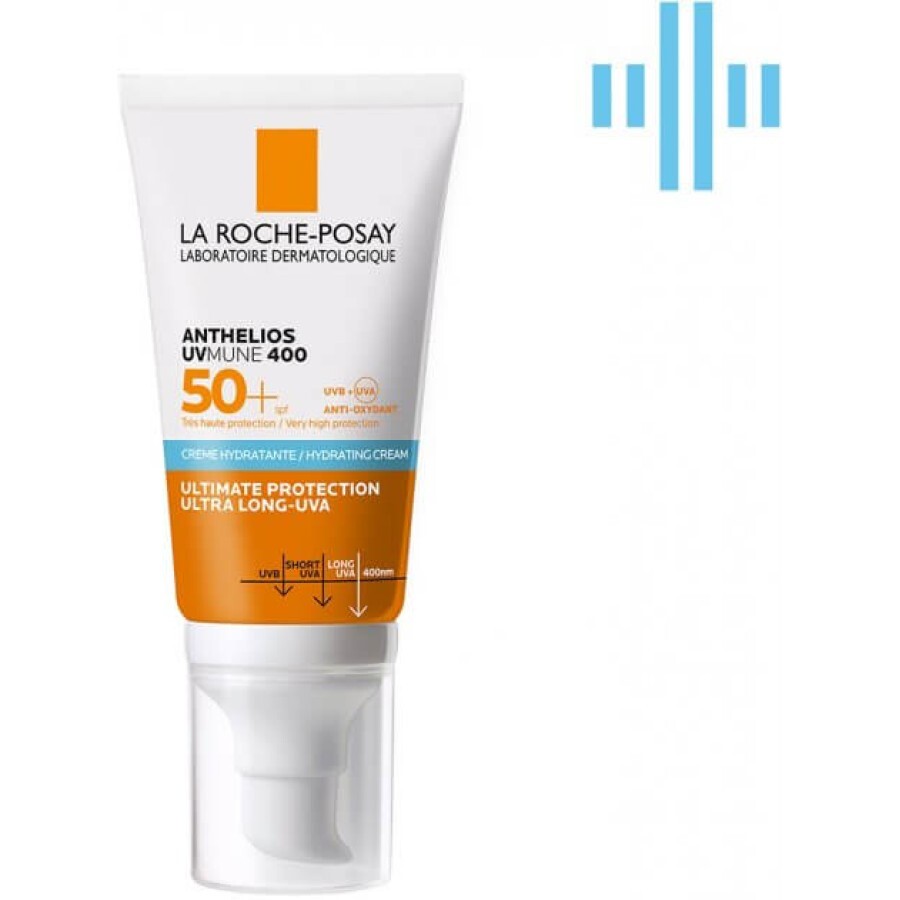 Сонцезахисний зволожуючий крем La Roche-Posay Anthelios UVmune 400 SPF50+ для обличчя та шкіри навколо очей, 50 мл: ціни та характеристики