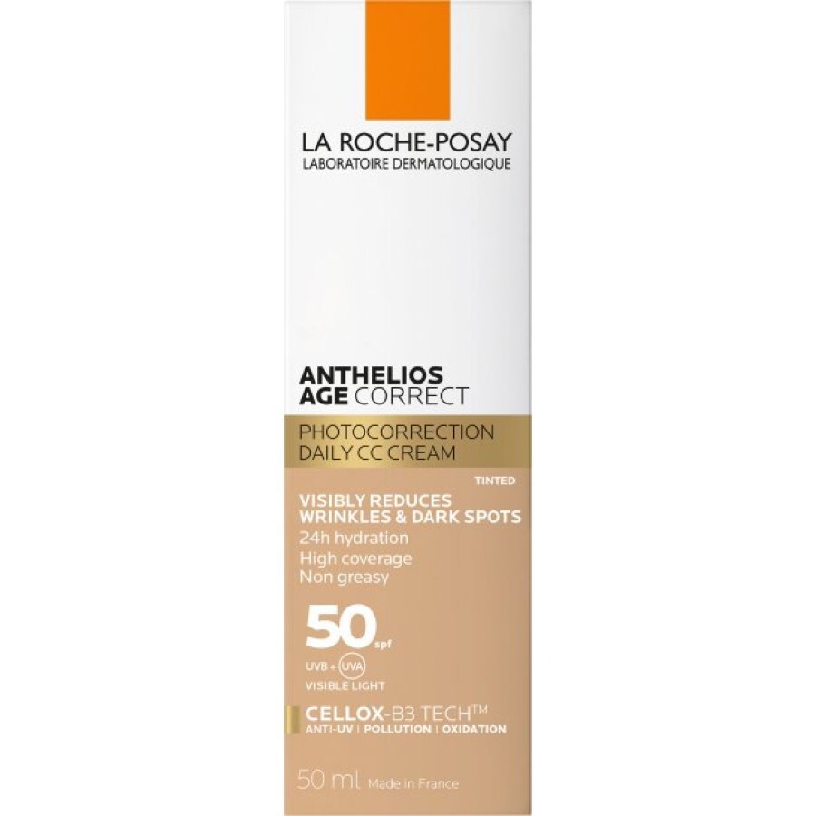 Антивозрастное солнцезащитное средство для чувствительной кожи лица La Roche-Posay Anthelios Age Correct Tinted против морщин и пигментации SPF50, 50 мл: цены и характеристики