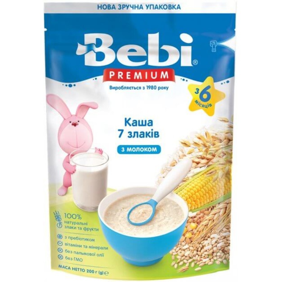 Дитяча каша Bebi Premium 7 злаків молочна з 6 місяців, 200 г: ціни та характеристики