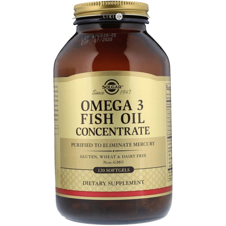 Концентрат рыбьего жира Solgar Omega 3 Fish Oil Concentrate капсулы, №120: цены и характеристики