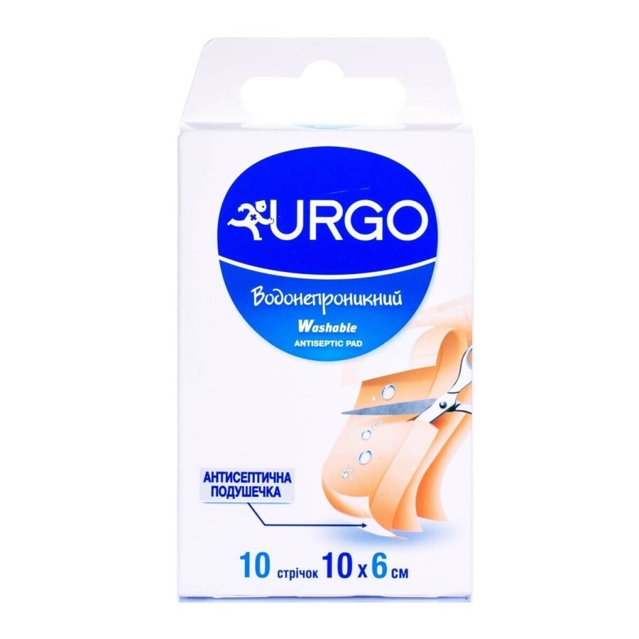 Пластир медичний Urgo водонепроникний з антисептиком 10 см х 6 см, стрічка №10: ціни та характеристики
